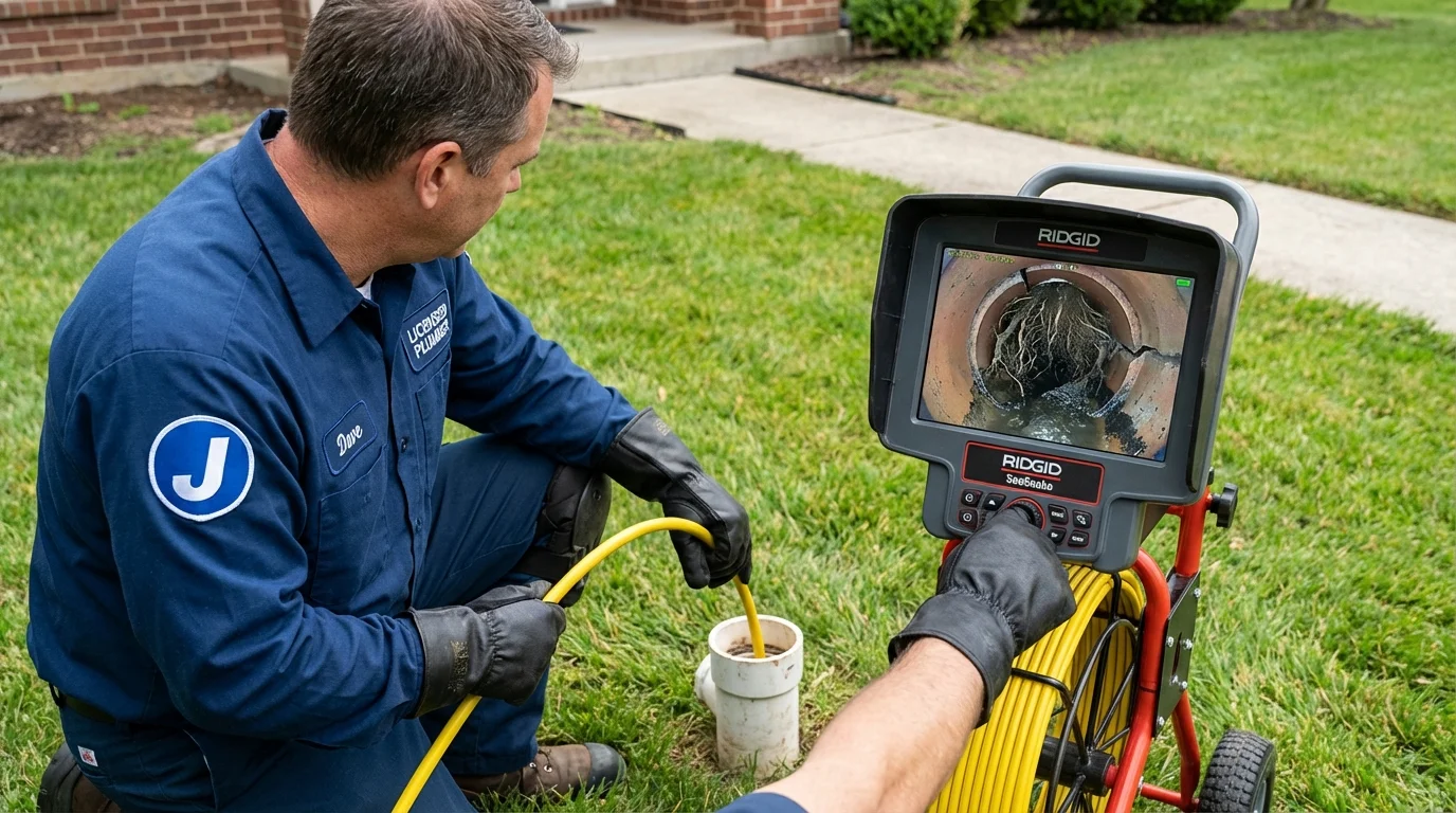 Sewer camera inspection being performed by Johns Plumbing LLC in Saint Francis
