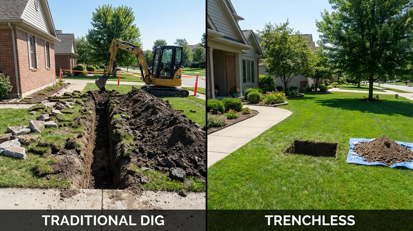 Trenchless sewer repair with minimal yard damage versus traditional excavation in Saint Francis, WI